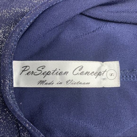 PerSeption Concept blouse shine blue short sleeve pullover size S - Picture 8 of 8